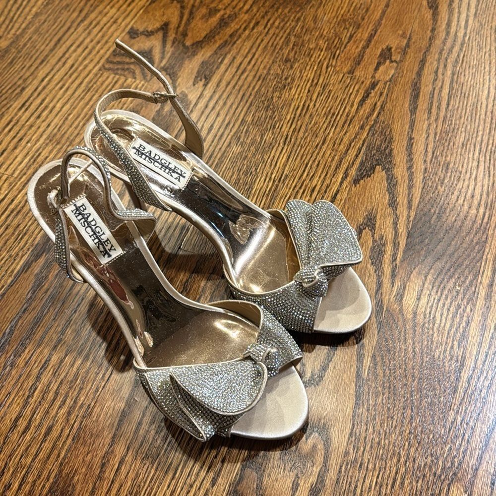 Badgley Mischka Gold Strappy Heels - Picture 4 of 7
